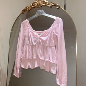 Hollister Babydoll Long Sleeve Pink Ruffle Blouse